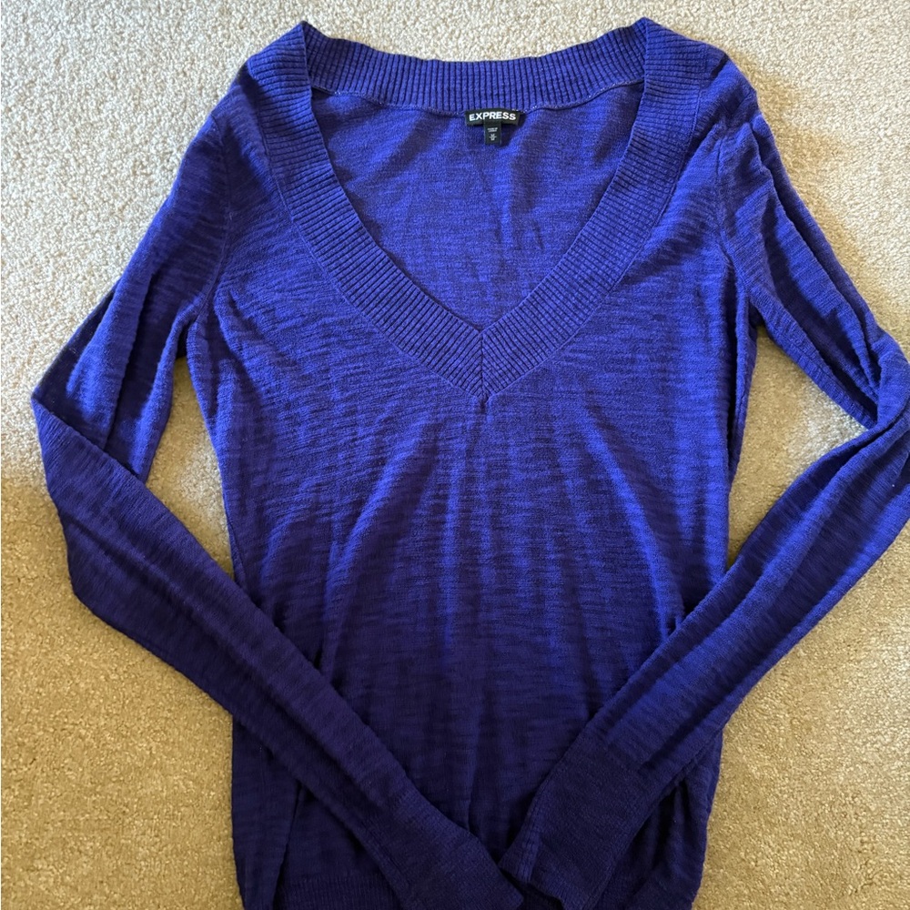 Express Women's Purple V-Neck Top